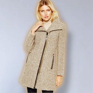 Calvin Klein Women’s Brown Tweed Wool Blend Asymmetrical ‘Walker’ Coat Size L